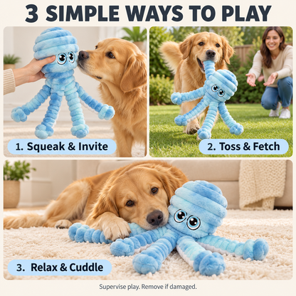 Interactive Octopus Dog Toy – Squeaky, Crinkle & Soft Plush Fun for Happy Pups