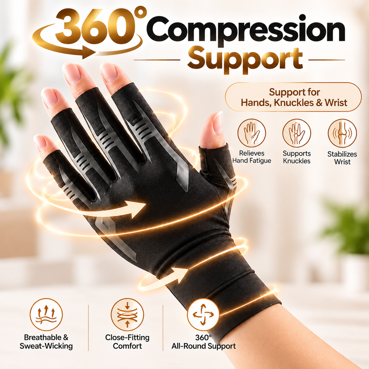 Copper-Infused Half-Finger Compression Gloves