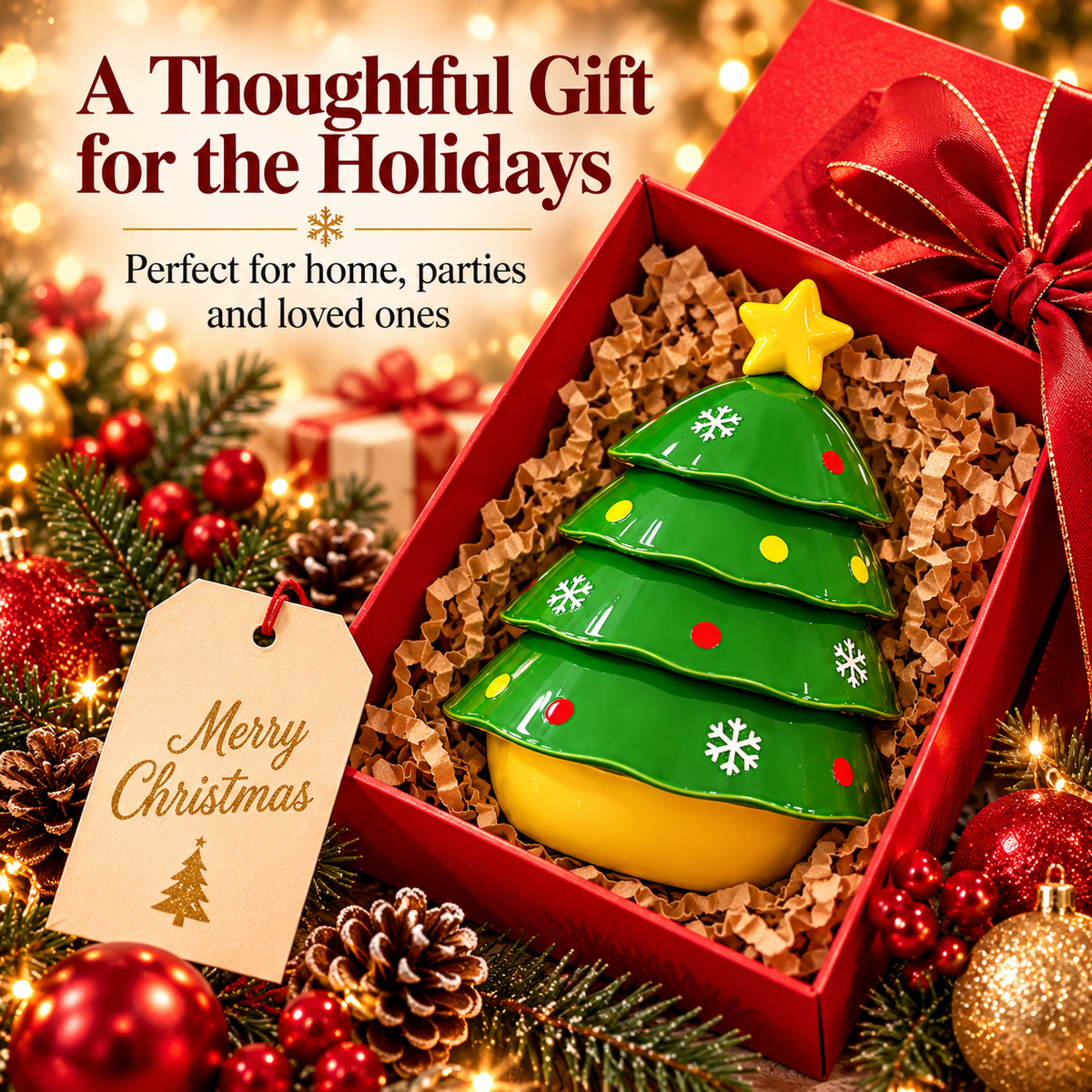 🎄Christmas Tree Snack Serving Set – Stackable Holiday Candy & Treat Bowls🍪
