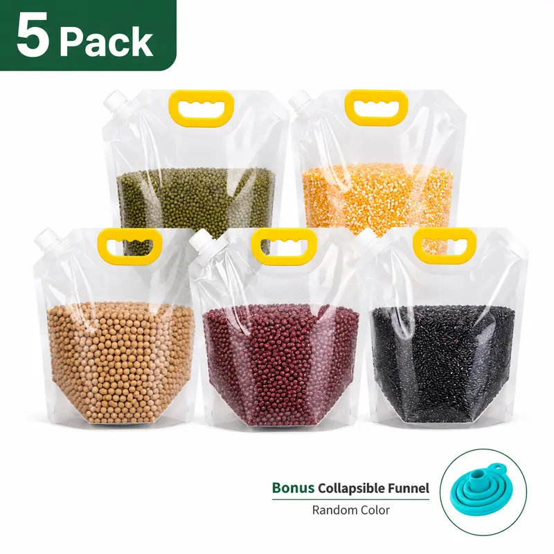 5pcs/pack Grain Sealed Bags,Transparent Food Storage Bags,Moisture-Proof and Pest-Resistant