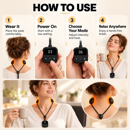 Wearable Neck Massager with Heat – 4 Massage Modes, 9 Intensity Levels & Up to 15-Day Battery Life
