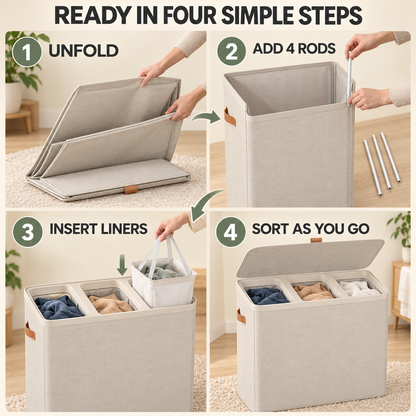 Large 3-Compartment Laundry Sorter with Lid