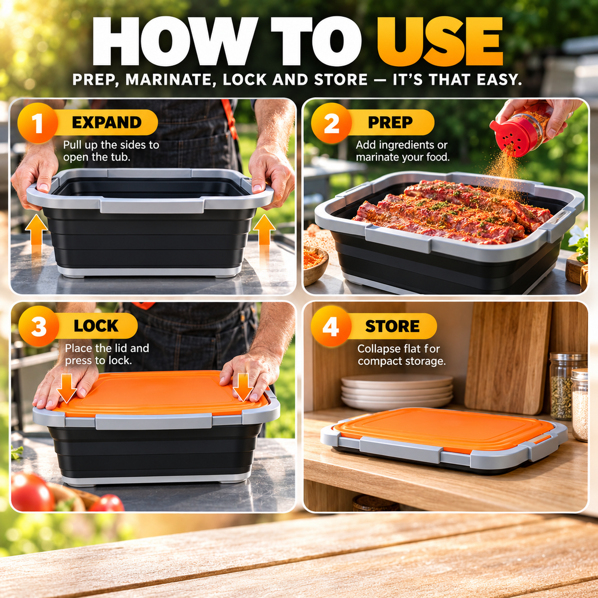 Collapsible 2-in-1 BBQ Prep & Storage Tub