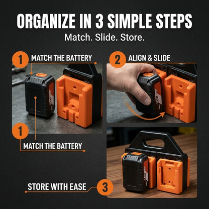 Cordless Tool Battery Storage Rack – 4/6-Slot Organizer, Compatible with DeWalt, Makita & Milwaukee