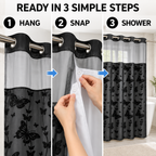 Hookless Double-Layer Shower Curtain with Snap-in Fabric Liner