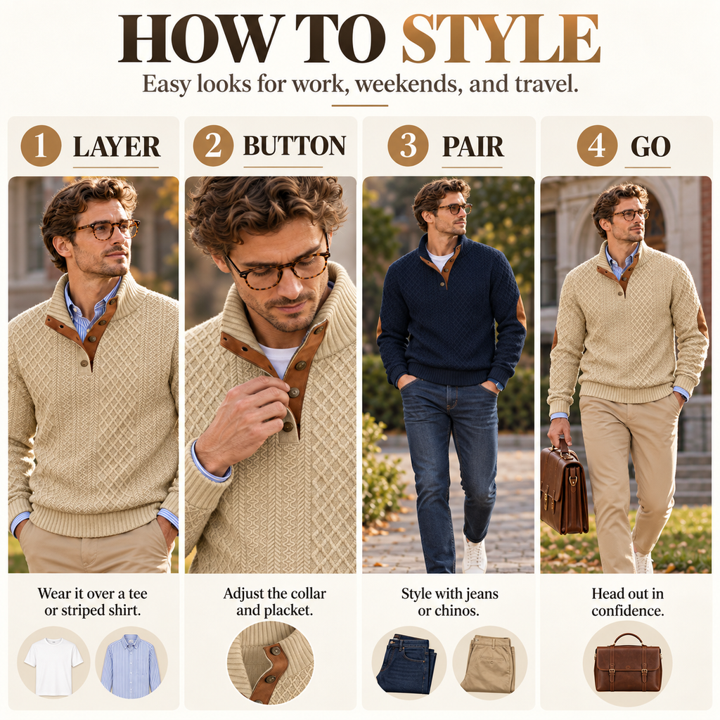 Men's Jacquard Stand Collar Pullover Sweater
