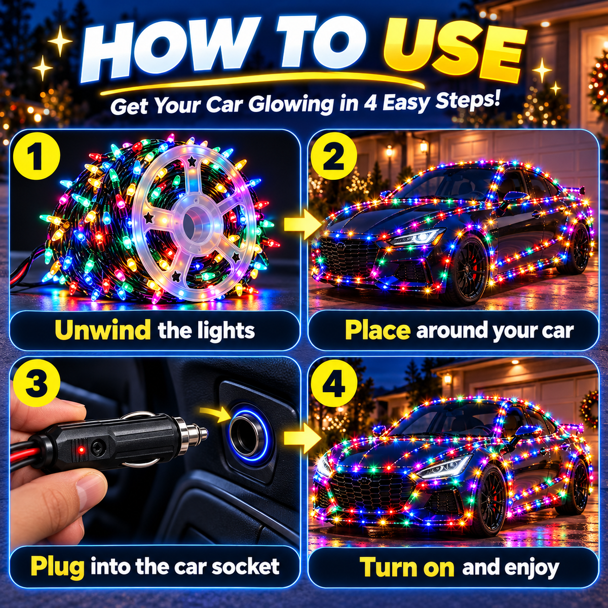 1500 LED Multicolor Car String Lights with Remote Control