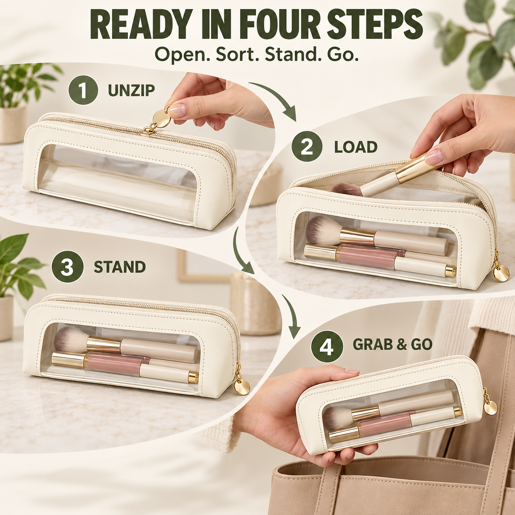 Multifunctional Portable Makeup Brush and Cosmetic Zippered Organizer Bag