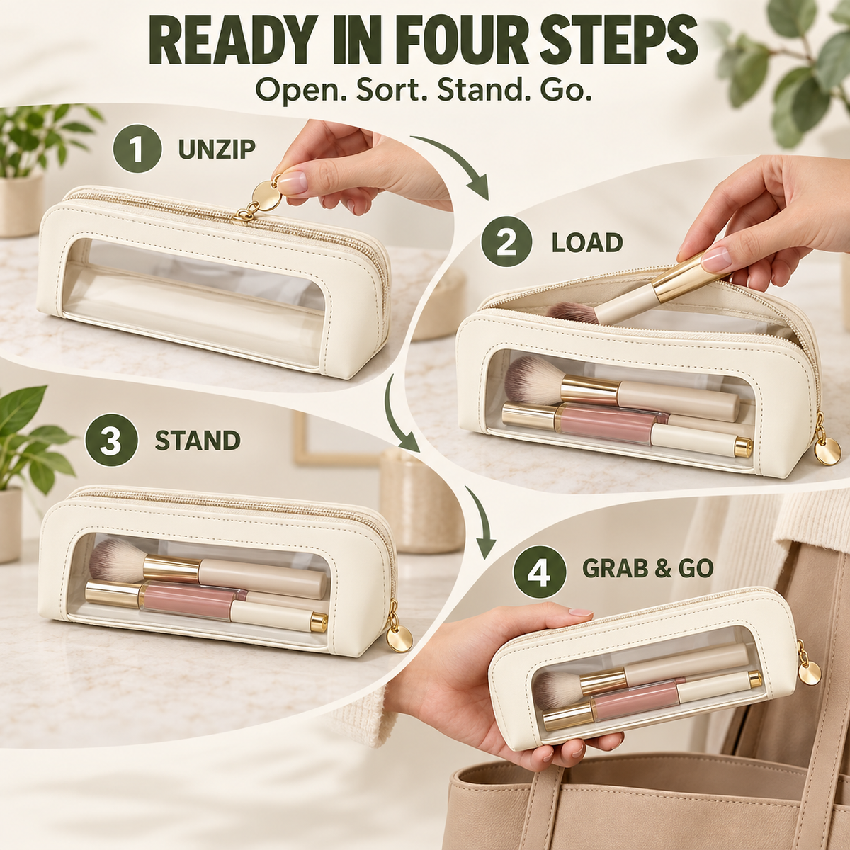 Multifunctional Portable Makeup Brush and Cosmetic Zippered Organizer Bag