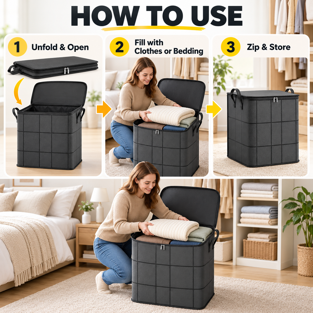220L Foldable Storage Bag – Extra Large Organizer for Clothes, Blankets & Bedding