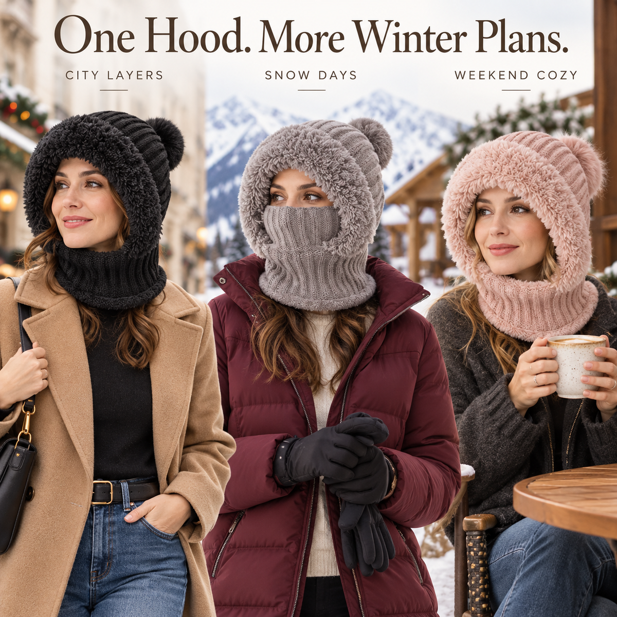 3-in-1 Women’s Winter Balaclava Hood – Fleece-Lined Hat, Scarf & Face Cover