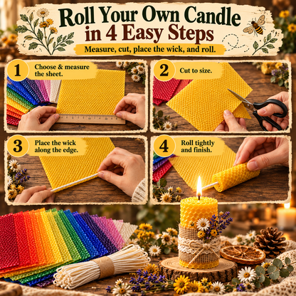 DIY Natural Beeswax Candle Making Kit – 12 Colorful Wax Sheets + 12 Wicks, Easy Handmade Gifts