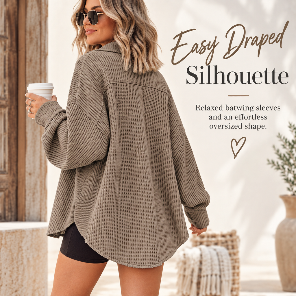 Women's Relaxed Waffle Knit Shacket