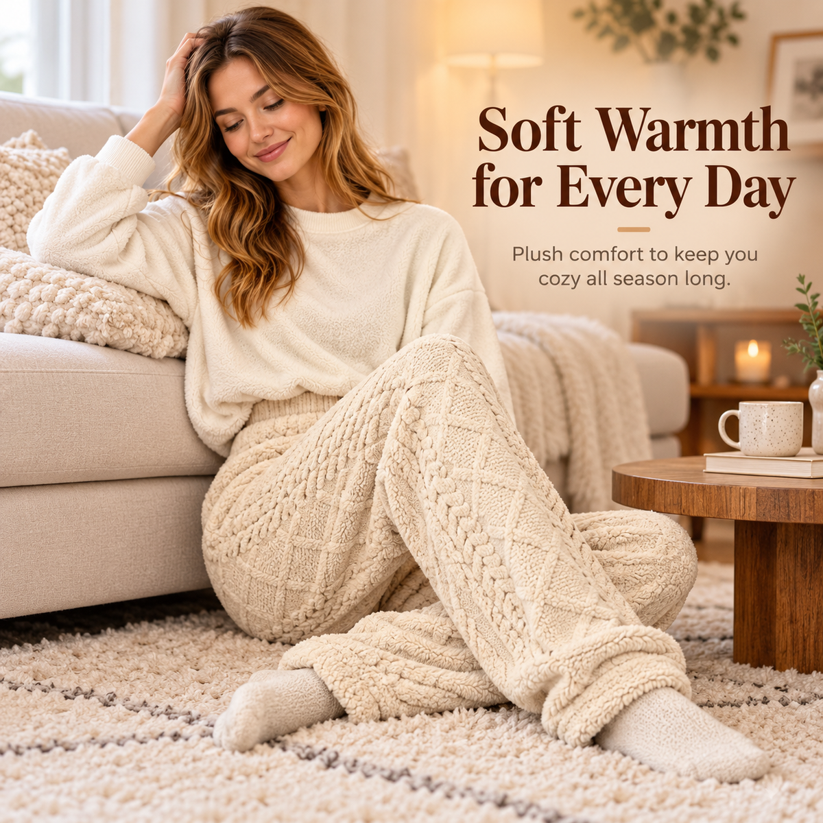 Women’s Cozy Cable-Knit Wide-Leg Pants