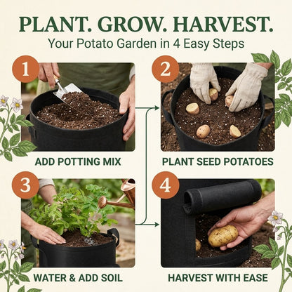 2-Pack Potato Grow Bags with Harvest Window – Breathable Fabric Planters with Handles, Easy Harvest & Reusable Design