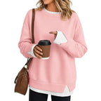 Effortless Casual Style: Women's Relaxed Layered Crewneck Sweatshirt Everyday Top