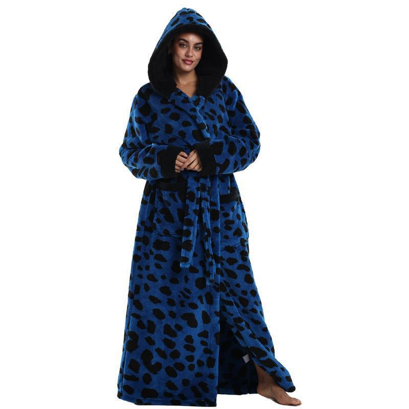 Treavhds™ Hooded Long Leopard Print Bathrobe - Thickened Flannel Fabric