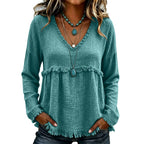 Bohemian Charm Fringe V-Neck Pullover — Effortless Elegance