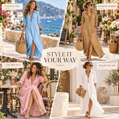 Effortless Boho Chic Long Sleeve Button-Down Maxi Shirt Dress