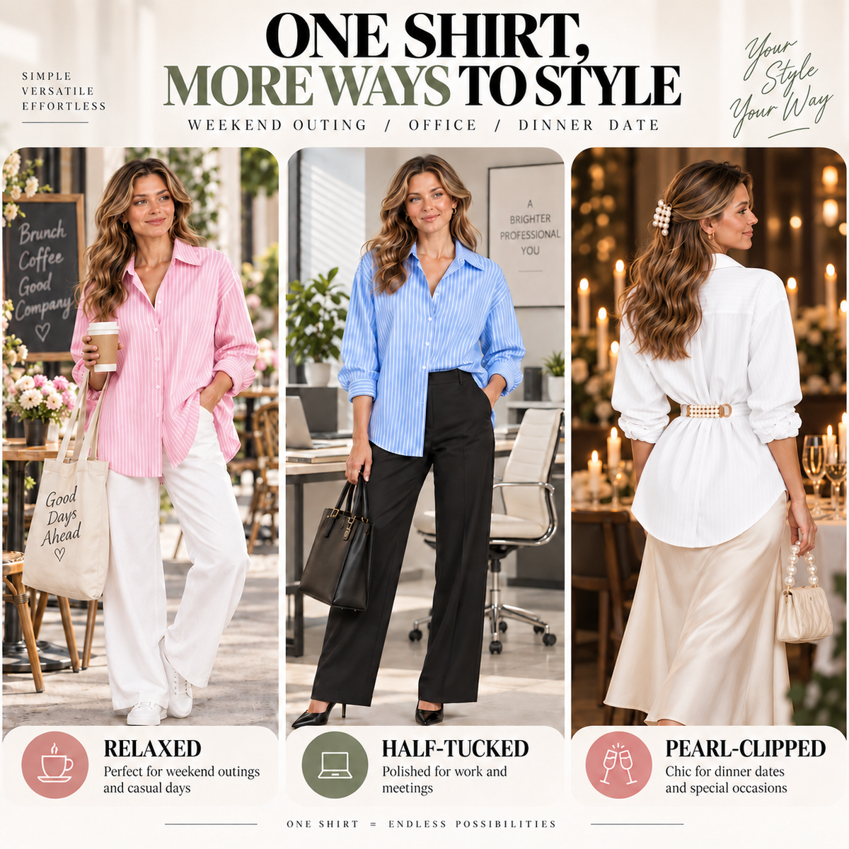 Two Looks, One Shirt: Relaxed Striped Button-Down + Free Pearl Waist Clip👚