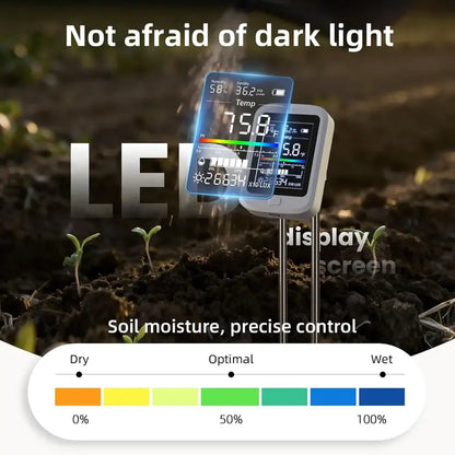 6-in-1 Digital Soil Tester with LCD Display – Moisture, pH, Fertility, Light & Temperature Meter