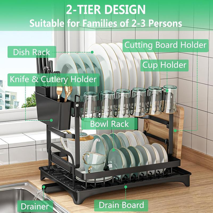 🔥Free shipping🔥2-Tier Rust-Proof Dish Drying Rack Organiser for Kitchen Counter🍽️