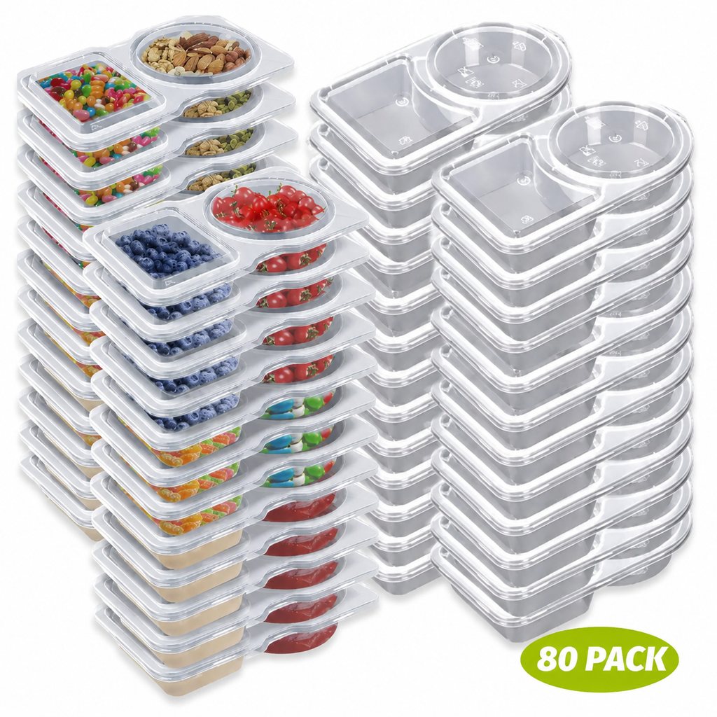 2-Compartment Reusable Snack Containers with Lids – Stackable Meal Prep Set