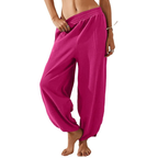Loose Elastic Waisted Palazzo Harem Pants with Pockets