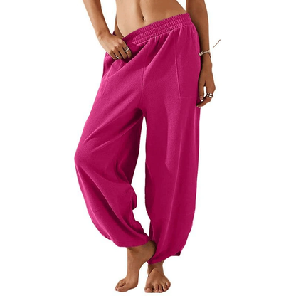 Loose Elastic Waisted Palazzo Harem Pants with Pockets