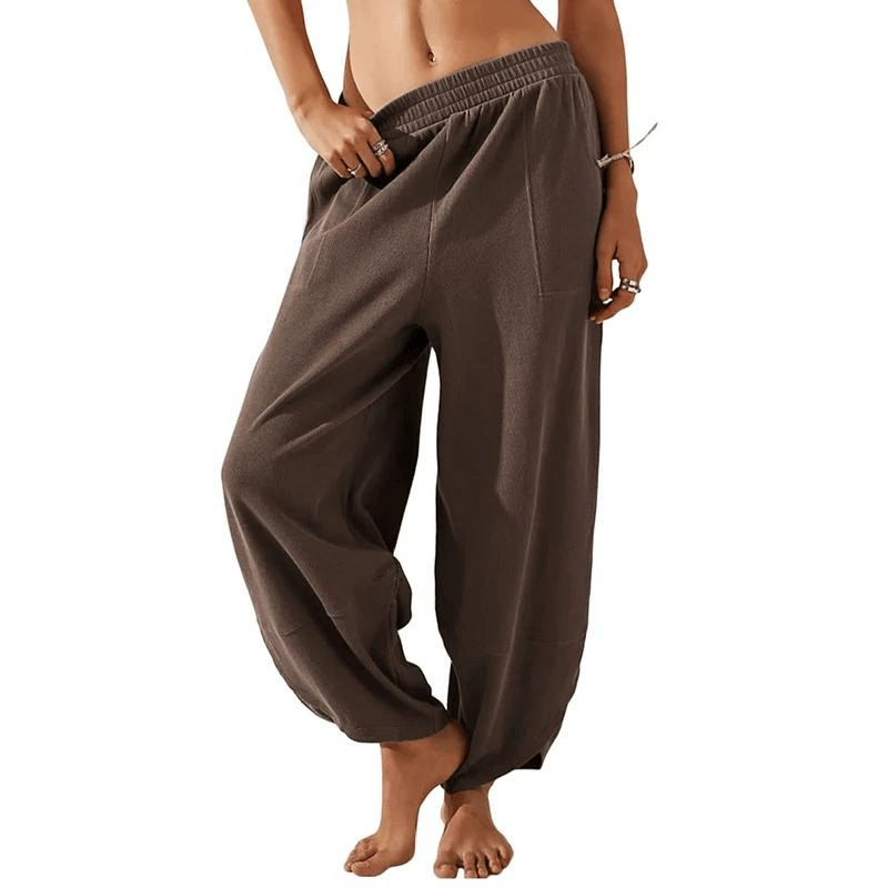 Loose Elastic Waisted Palazzo Harem Pants with Pockets