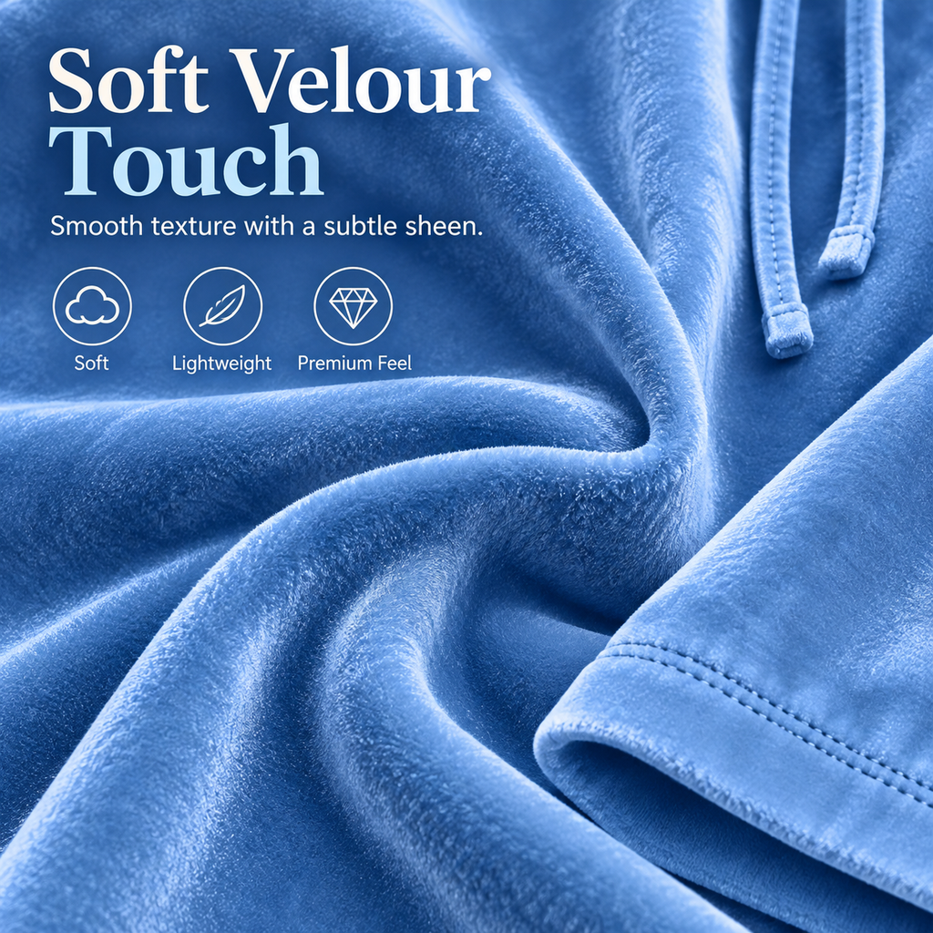 Women’s Velour Hooded Top — Loose Fit Pullover with 3/4 Sleeves