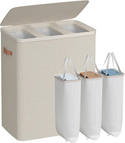 Large 3-Compartment Laundry Sorter with Lid