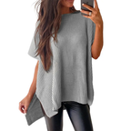 Women's casual loose solid color knitted pullover sweater