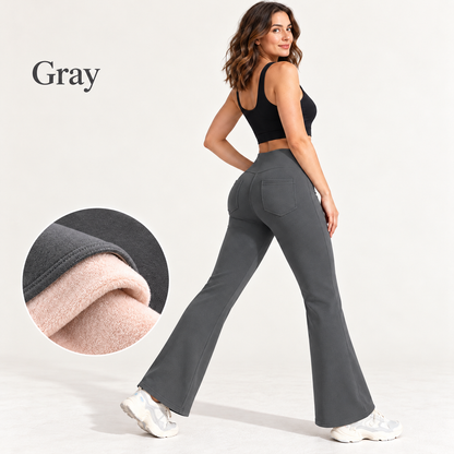Women’s Fleece-Lined Flare Pants – High-Waisted with Pockets 🤎