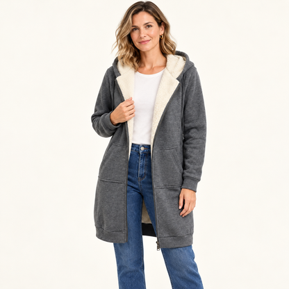 🧥 Cozy Days Sherpa-Lined Long Zip-Up Hoodie