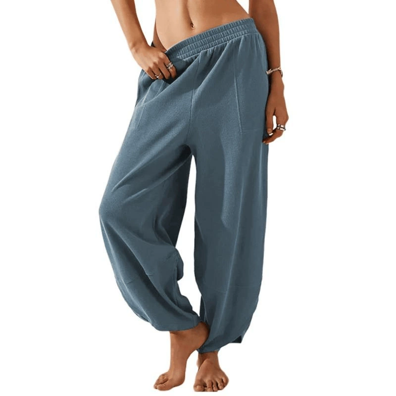 Loose Elastic Waisted Palazzo Harem Pants with Pockets