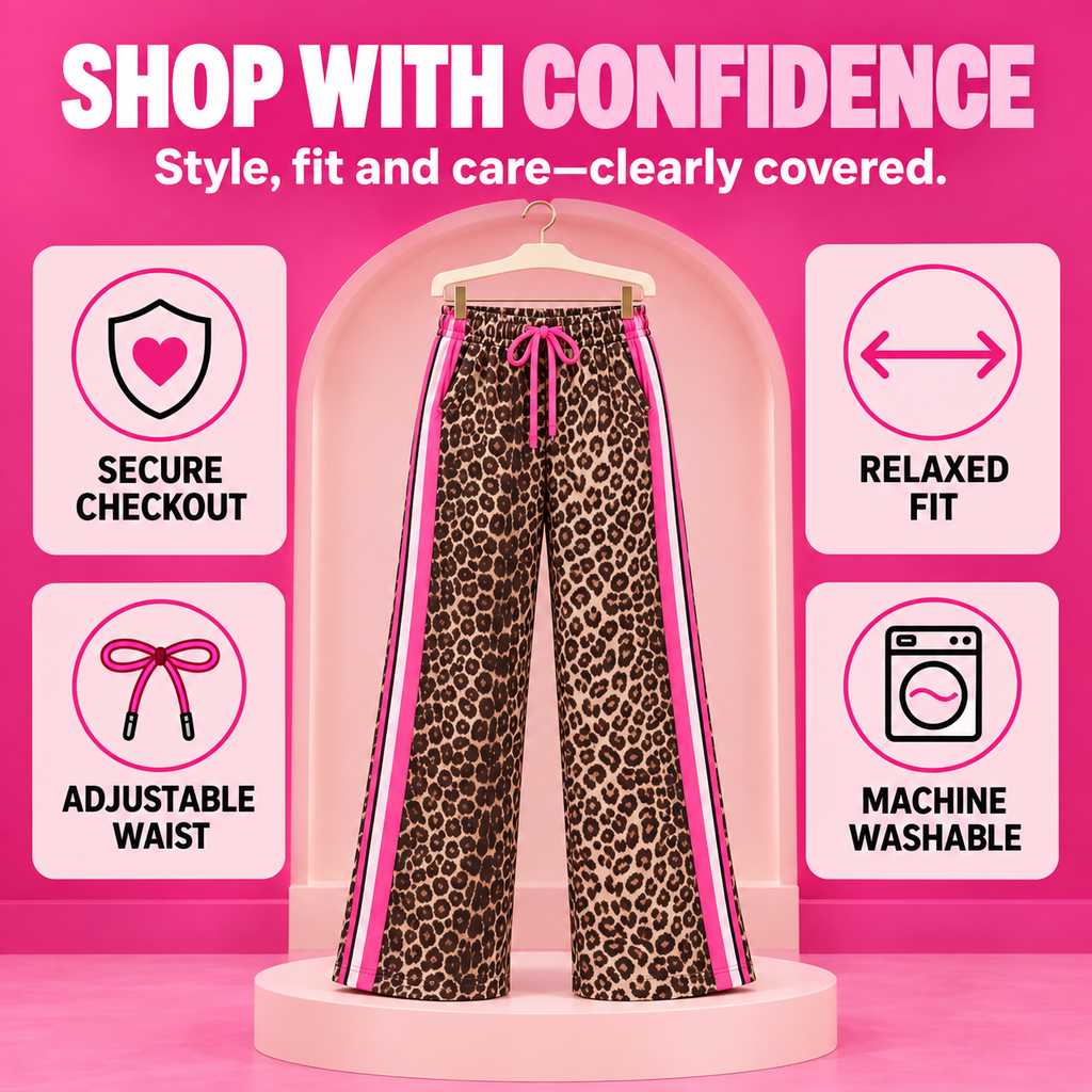 💃Women's Leopard Print Side Stripe Wide Leg Stretchy Casual Pants💃