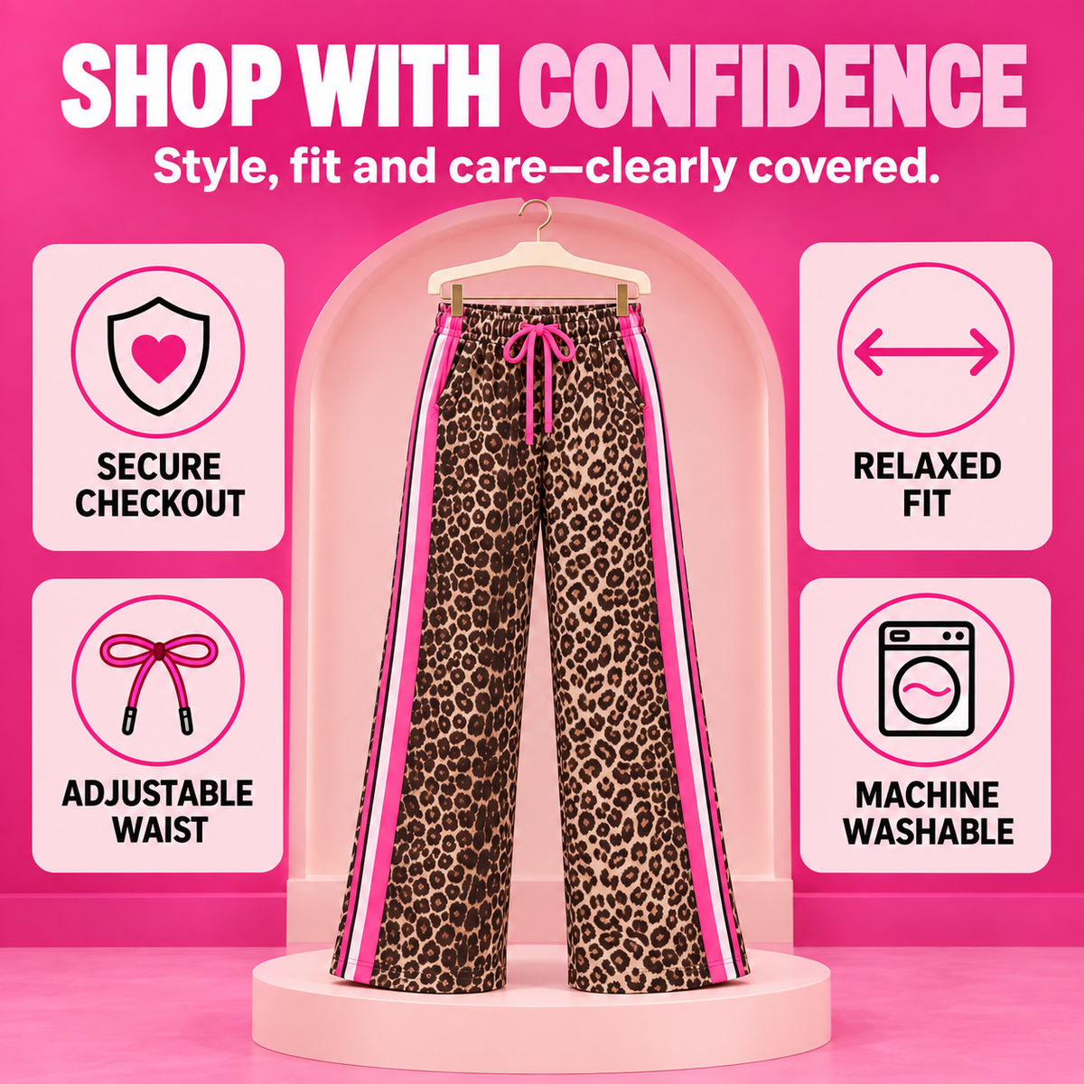 💃Women's Leopard Print Side Stripe Wide Leg Stretchy Casual Pants💃