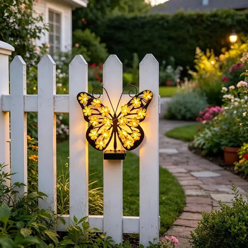 Outdoor Metal Butterfly Wall Art Decorative Solar Light