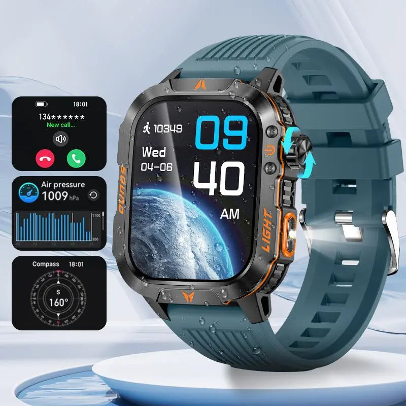 Rugged Military Smartwatch – 2.01" HD Display, Bluetooth Calling & 100+ Sports Modes