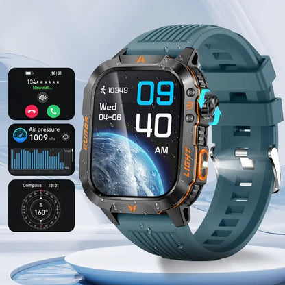 Rugged Military Smartwatch – 2.01" HD Display, Bluetooth Calling & 100+ Sports Modes
