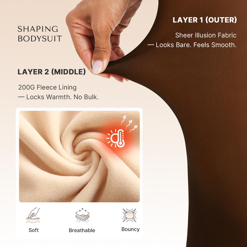 Fleece-Lined Sheer Shaping Bodysuit Tights – Warm, Smooth & Sculpted