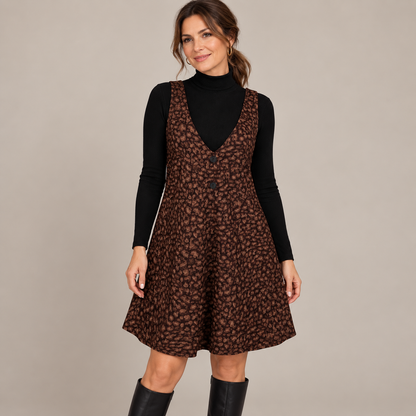 Women's Fall Leopard Print Two-Piece Layered Dress Set