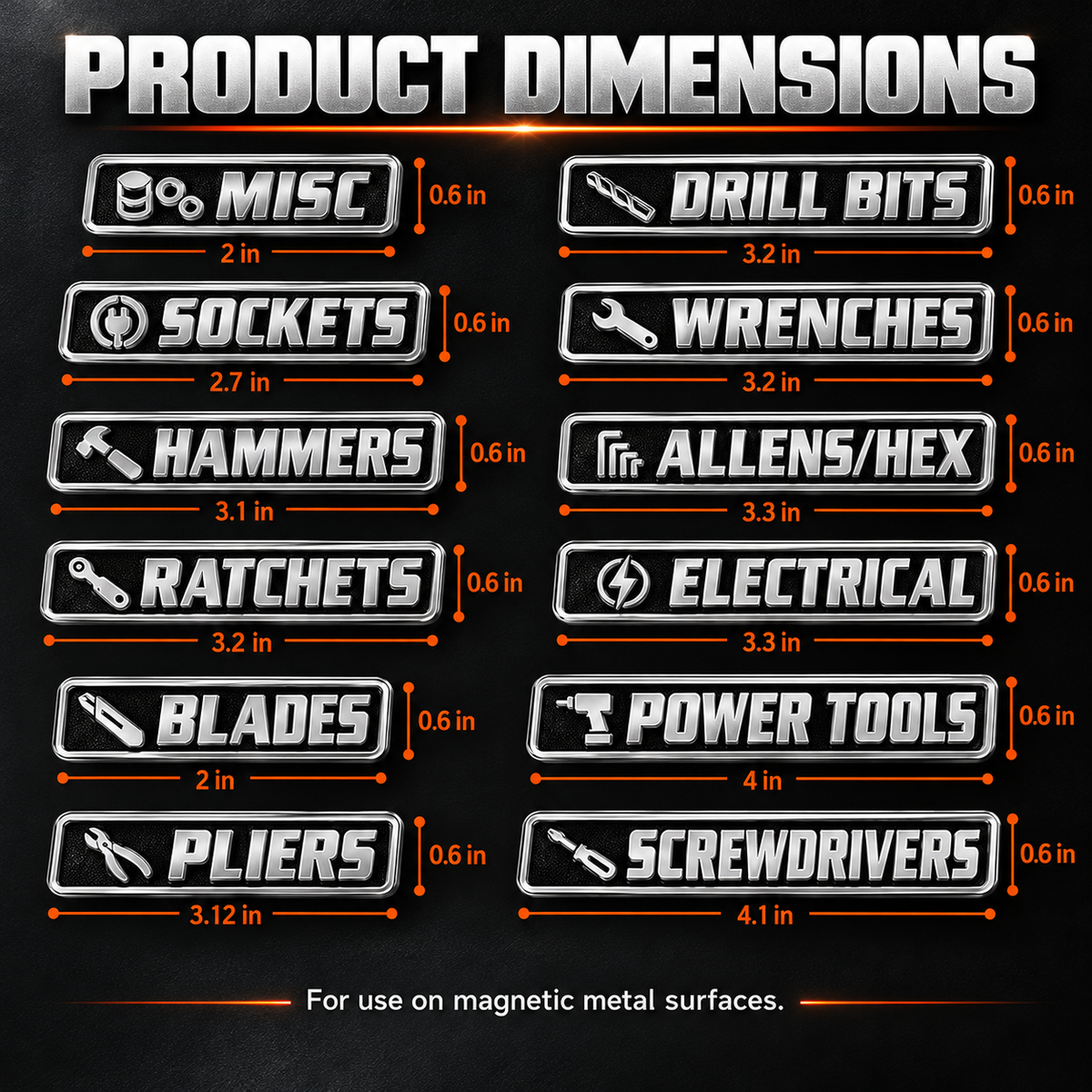 12-Piece Magnetic Toolbox Organizer Labels – Find Your Tools Faster & Keep Drawers Organized