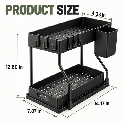 2-Tier Pull-Out Under-Sink Organizer with Hooks &amp; Side Basket