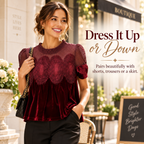 Women's Vintage Velvet Lace Blouse