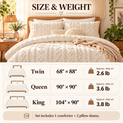 Boho Tufted Embroidery Comforter Set