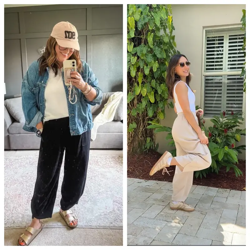 Womens Baggy Wide Leg Pants Relaxed Palazzo Harem Pants Elastic Waist with Pockets