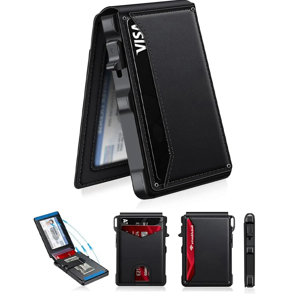 💼 Minimalist Tech | Men's Slim RFID-Blocking Pop-Up Wallet with Money Clip 🎁