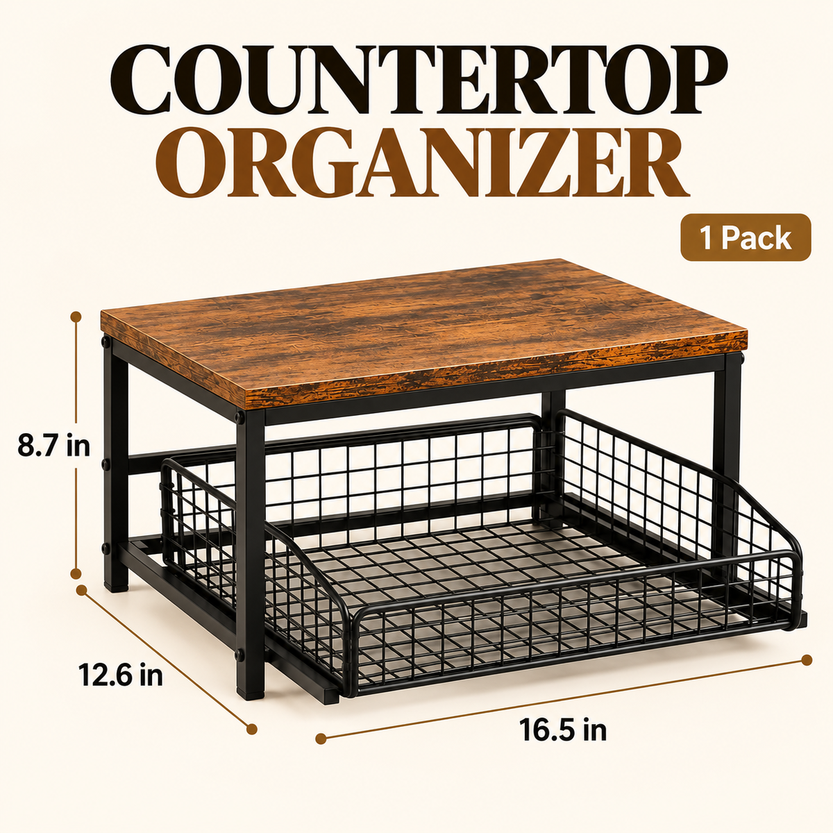 🏡 2-Tier Slide-Out Countertop Organizer – Instant Extra Storage for Kitchen, Office & Bathroom